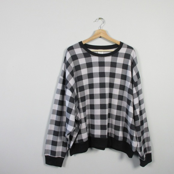 PINK Victoria's Secret Sweatshirt Women XL Buffalo Plaid Oversized Lounge 398 - Picture 1 of 11